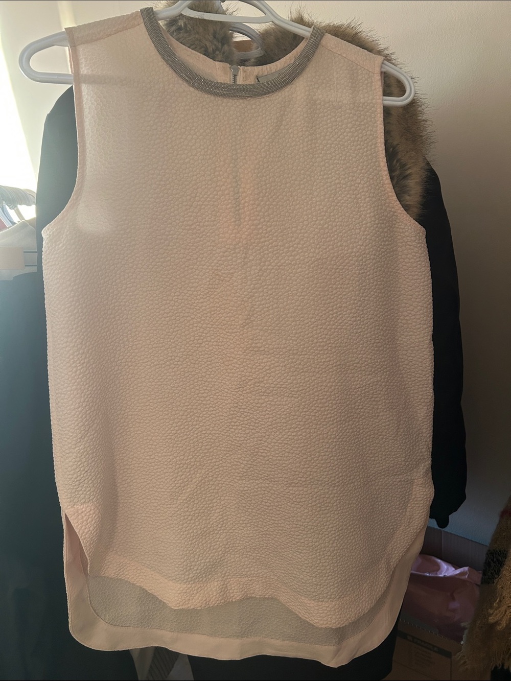 Halogen Blush Textured Sleeveless Tunic with Metallic Trim
